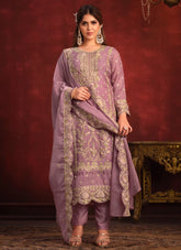 Purple Embroidered Organza Pakistani Suit salwar